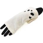 手袋 指なし レディース アンテプリマ ブランド ウール カシミヤ混 アニマル パンダ デザイン 白 21〜22cm フィンガーレス 女性 婦人 グローブ 防寒