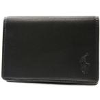 ポロ ラルフローレン カードケース 名刺入れ メンズ ブランド カーフレザー ロゴ エンボス フラップ 箱無 黒 ブラック 男性 紳士 本革