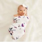 ベビー おくるみ パープル エレガント 花柄 スリープバッグ ＆ ヘッドバンド セット 2点セット 衣裳 コスチューム 写真撮影 記念写真 年賀状 女の子 新生児