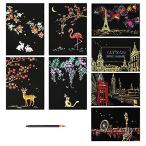 Yahoo! Yahoo!ショッピング(ヤフー ショッピング)OKUSU-JP 8枚セット スクラッチアート カラフラ ペーパーアート 削るだけで美しいアート 世界的に有名な観光 夜景 花火 面白い 塗り絵 スク