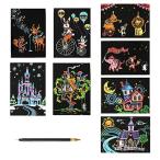 8枚セット スクラッチアート カラフラ ペーパーアート 削るだけで美しいアート 夢のようなお城 かわいい 動物 面白い 塗り絵 スクラッチ極細ペン１本