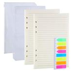 Antner A5 リフィル用紙 2パック A5バインダーポケット 2個 ネオンインデックスタブ 160個 詰め替え可能 ノートインサート 罫線紙 A
