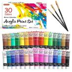 Shuttle Art アクリル絵の具 アクリル顔料 30色セット ペイントブラシ3本付き 速乾 耐久 チューブ 36ml 手作り 布/石/ガラス/セ