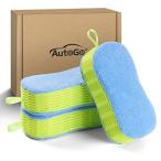 AutoGo 洗車スポンジ 厚手 マイクロファイバースポンジ【洗車職人のこだわり・傷防止・吸水性・速乾性】ボディ用 ストラップ付き ワックス シャンプ