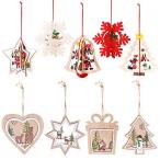 CODOHI クリスマスツリーオーナメント 木製 吊り ギフトタグ 立体 9個入り トナカイ サンタクロース クリスマスツリー飾り クリスマスデコレー
