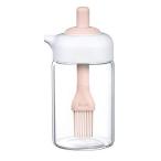 シリコンブラシ付きオイルボトル、バーベキューキッチンを調理するためのオイルディスペンサースパウト2 in 1デザイン、ピンク