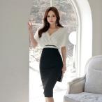 即納　バイカラー　大人エレガント　バックリボン　セクシー　ひざ丈　ワンピース　結婚式　パーティ　フォーマル