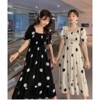 即納　セール　爽やか　ドット柄　水玉　ＣＵＴＥ　胸元シャーリング　バックリボン　裾フリル　ガーリー　ひざ丈　ワンピース