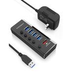 ROSONWAY 2022 USB ハブ 電源付きアルミ製 4ポートUSB3.0高速拡張*1つの急速充電ポートUSB Hub セルフパワー 12V/2A ACアダプタ 独立スイッチ付き(RSH-A35)