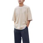 ｔシャツ メンズ 半袖 ビッグtシャツ レイヤード風 重ね着 カットソーラウンドカット 綿100% 韓国 ビッグシルエット オーバーサイズ