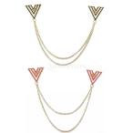 合金製 エナメル塗 襟ピン 三角形 人気 ブローチ タッセルチェーン付 V字型 2個入り