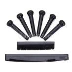 ノーブランド品プラスチック製アコースティックギター (6枚)ブリッジピン (1枚)ナット セット 実用 ブラック