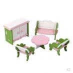 2セット ドールハウス用  ままごと 木製 ソファ テーブル キャビネット (ピンクとグリーン)