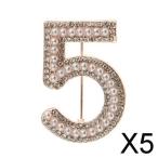5xファッションレディースクリスタルラインストーンパールナンバー5ブローチピンジュエリーゴールド