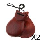 2x木製カスタネットハンドクラッパー楽器玩具