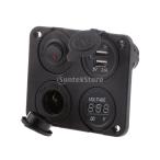 車載用品 4 in 1 車 U(5V 3.1A )2ポート デュアルU電源充電器 シガーライターソケット 電圧計 スイッチ MP3/GPS 急速充電 黒い
