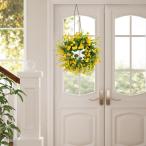 黄色のデイジー リース 春のリース 玄関ドア用 フローラル ガーランド 壁掛け飾り ホリデー イースター お祝い用