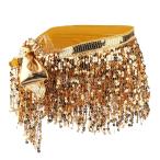 女性 ベリーダンス衣装 パーティー タッセル スパンコール ヒップスカーフ ウエストチェーン 7色選べる - ゴールド