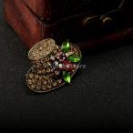 レトロ 帽子 ラインストーンのブローチ ヴィンテージ フラワーピン ファッションジュエリー ブローチ