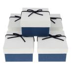 5個セット リボン付 正方形 ジュエリー ボックス ピアス用ケース ギフトボックス 多用紙箱  全6種類 - ホワイトブルー