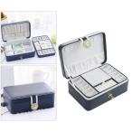 Yahoo! Yahoo!ショッピング(ヤフー ショッピング)イヤリングブレスレット女性ダークブルーのためのPU二重層ジュエリーボックスオーガナイザー