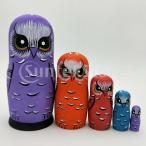 Yahoo! Yahoo!ショッピング(ヤフー ショッピング)5ピース手描き木製ロシアの入れ子人形バブーシュカ漫画フクロウの装飾