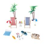 1/12ドールハウス 家具 ビーチ パラソル チェア ツリー ミニチュア ライフシーン 置物 約18個