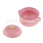 ドールハウスミニチュアコンロ調理器具-ピンクスープポット