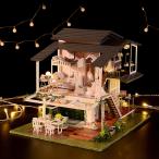 3D ledライトミニチュアドールハウスクリエイティブフレンチスタイルキャビン家具キット子供のための大人のギフト
