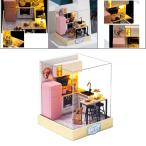 Diy工芸品モダンなキッチンダイニングルームミニチュアledライト木製ドールハウスの家具モデル防塵カバーガール玩具用