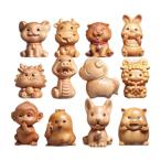 12個の動物の姿、彫刻動物像、装飾品、木、風水中国の動物の彫刻のためのフェンシュイ中国の動物の彫刻