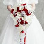 結婚式の花嫁ブライダル滝ハンドブーケ人工ハンドオランダカイウリリーレッド