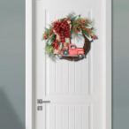 クリスマスリース クリスマスドアリース フロントドア階段 45cm 暖炉 レッドトラックドアリース 吊り下げ装飾 休日 カフェ用