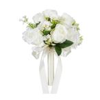 ウェディングブーケ ホワイトローズフラワーブーケ 人工花嫁介添人ブーケ 装飾用 ウェディング小道具 パーティーの記念品 ブライダルギフト