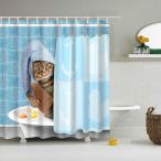 フック付き シャワーカーテン 防水布 バスルーム インテリア 取り付け簡単 全16タイプ - かわいいねこ