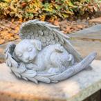 ペットメモリアル墓標 屋外墓石用 失われたペットの天使の子犬のトリビュート像