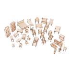 34個ミニ3D木製家具パズルドールハウス家具装飾品木造建築パズル組み立ておもちゃdiyクラフトドールハウスアクセサリー