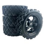 Wltoys用RCホイールとタイヤの4セット1440011/10 1/14 1/16 1/18 DIY Accs Black