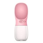 ポータブル 旅行 散歩 ペット 犬 防漏 水瓶 飲料 ボウル ワンタッチボタン フィーダ 携帯用 全2色 - ピンク