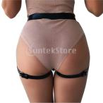 ガーターベルト レディース  レッグリング ガーターベルト PUレザー 調節可能な ブラック