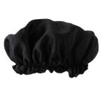 シルク ナイトキャップ ヘアーキャップ 就寝用帽子 睡眠キャップ シャワーキャップ 浴用帽子 全8色 - ブラック