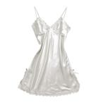 女性サテンナイトガウンランジェリーノースリーブレースシュミーズナイトドレス - 白, XL
