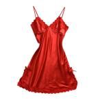 女性のパジャマVネックナイトウェアランジェリーベビードールスリープウェアレッド2XL