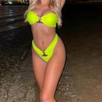 女性ビキニセット水着ツーピース水着夏のパーティー旅行Lグリーン