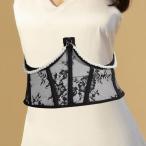 レースコルセットベルトタイバックコルセット女性用アンダーバストコルセットビーズチェーン付きブラック