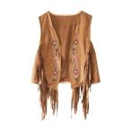 ショッピングウエスタン 70年代ヒッピースエードフリンジジャケットホームカウガールウエスタンアウトフィットレディースフリンジベストブラウン