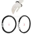 メンズブライドブラックレザー＆ステンレススチールリストバンドブレスレット8.2 "