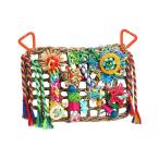 鳥の餌探し壁用おもちゃ 18x28cm 様々なおもちゃ付き クライミングハンモック オウム ラズベリー オカメインコ フィンチ用 ラタン編みマット