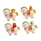 馬の置物4点セット、樹脂製の動物の彫刻、コレクターアイテム、中国風水フィギュア、リビングルームのテーブル装飾