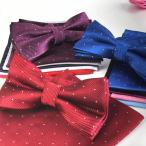 蝶ネクタイ ボウタイ グログラン ドット ポケットチーフ ハンカチ付き DM便送料無料